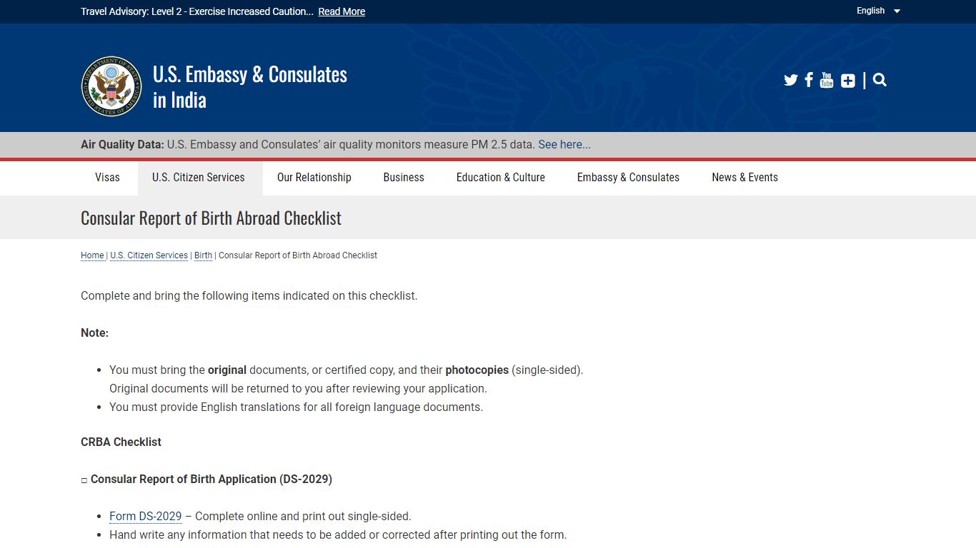 Consular Report of Birth Abroad Checklist - U.S. Embassy & Consulates ...